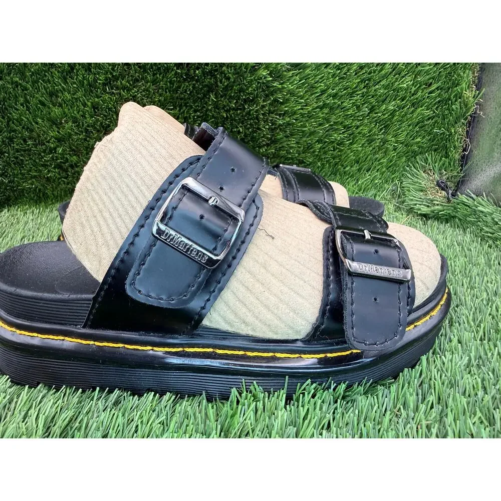 Dr. Martens Myles 11822002 Slide Sandal Women 7 Black Leather Platform DualStrap